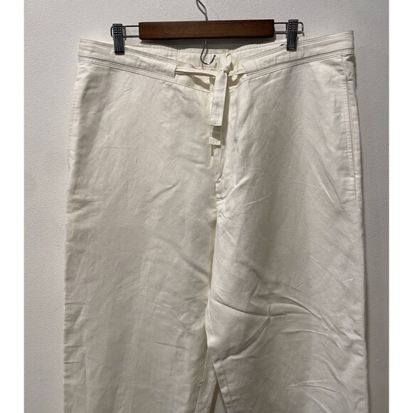 Claiborne White Wide leg Linen blend Slacks Waist Tie with Pockets Sz L NWT - Picture 3 of 8